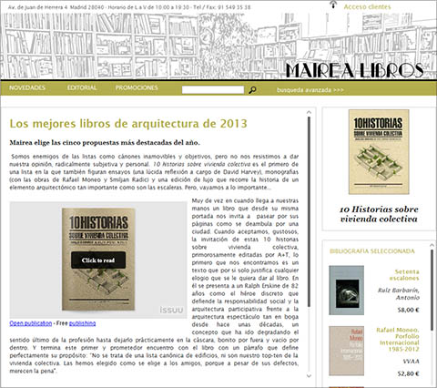 10 Historias, Libro del Año 2013, según Mairea Libros (ETSAM)